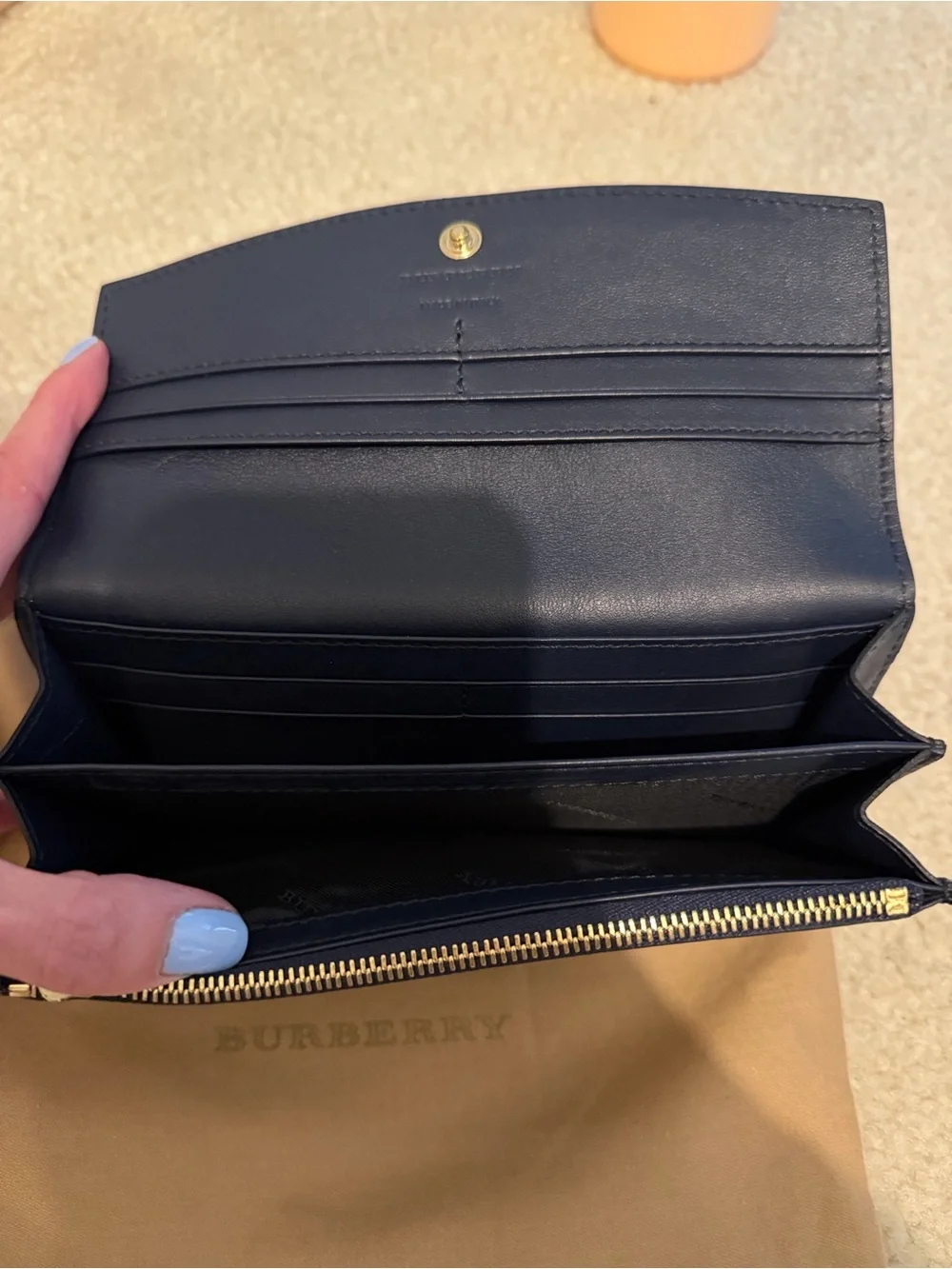 Burberry Navy Leather & Vintage Continental Wallet